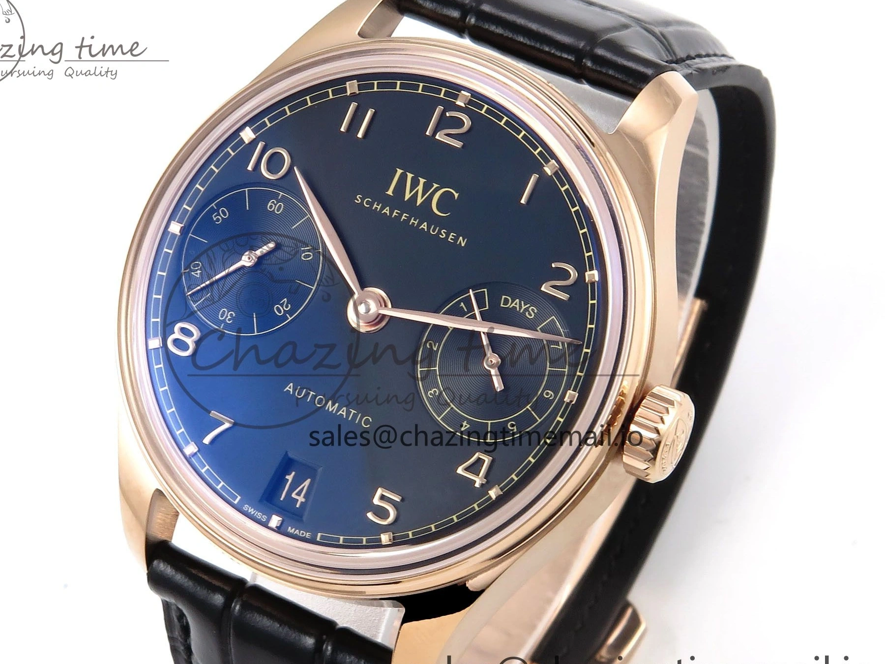 MIROTIME 0110 Portugieser Automatic 42mm RG APSF 1:1 Best Edition Black Dial on Black Leather Strap A Original 7007